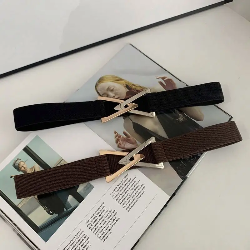 SPZ Spot Wholesale Triangle Buckle Belt Waist Seal Simple Fashion Versatile Belt Female Elastic Waist Slimming Belt 8230104