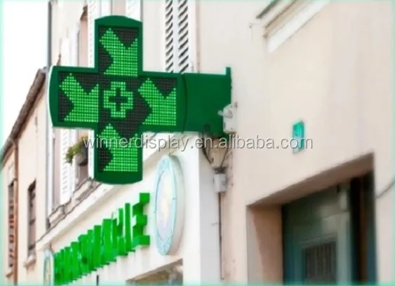 1000mm Farmacia Screen 1000x1000mm P20 Attract Customers Green Color Animated Display Sign Led Pharmacy Cross With Factory Price