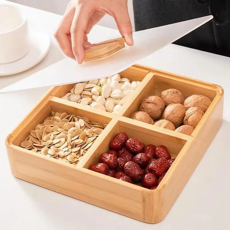 Отдельная 4-х балочная тарелка для хранения сухих фруктовых конфет разделительная коробка из массива деревянных орехов с крышкой вечеринки