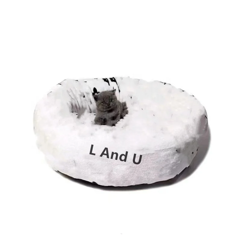 Luxury Brand Logo Custom Classic Printed Leather L And U Soft Pet Dog Bed