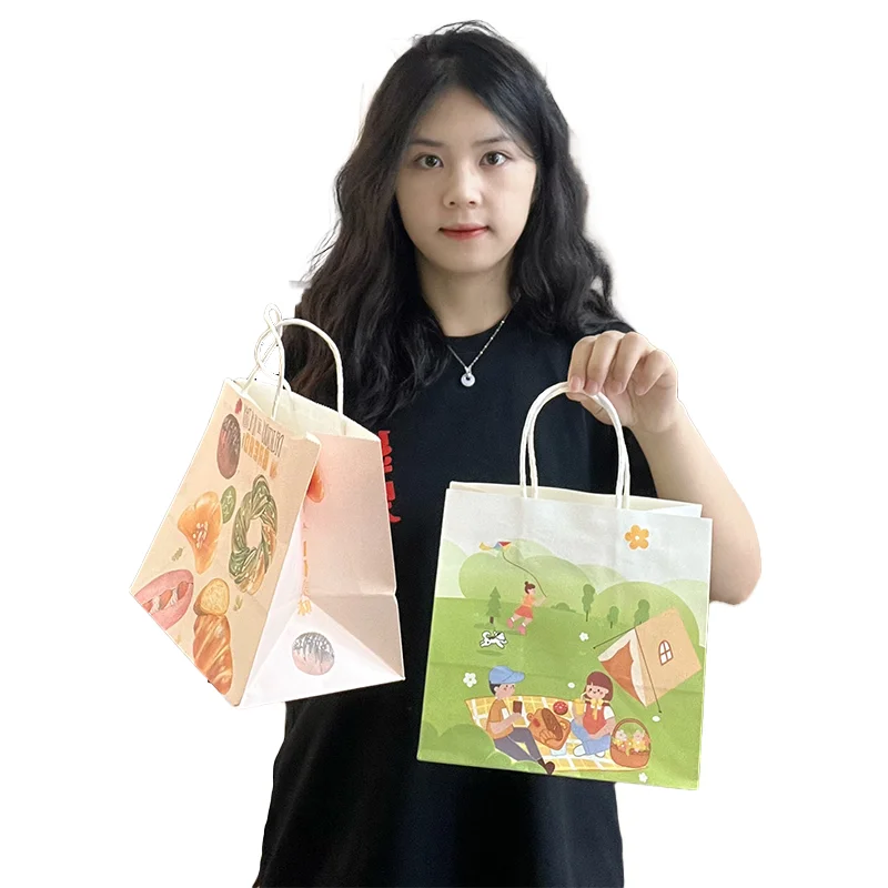 custom gift luxury paper shopping bags packaging  take away food doughnut cake packaging bag with handles