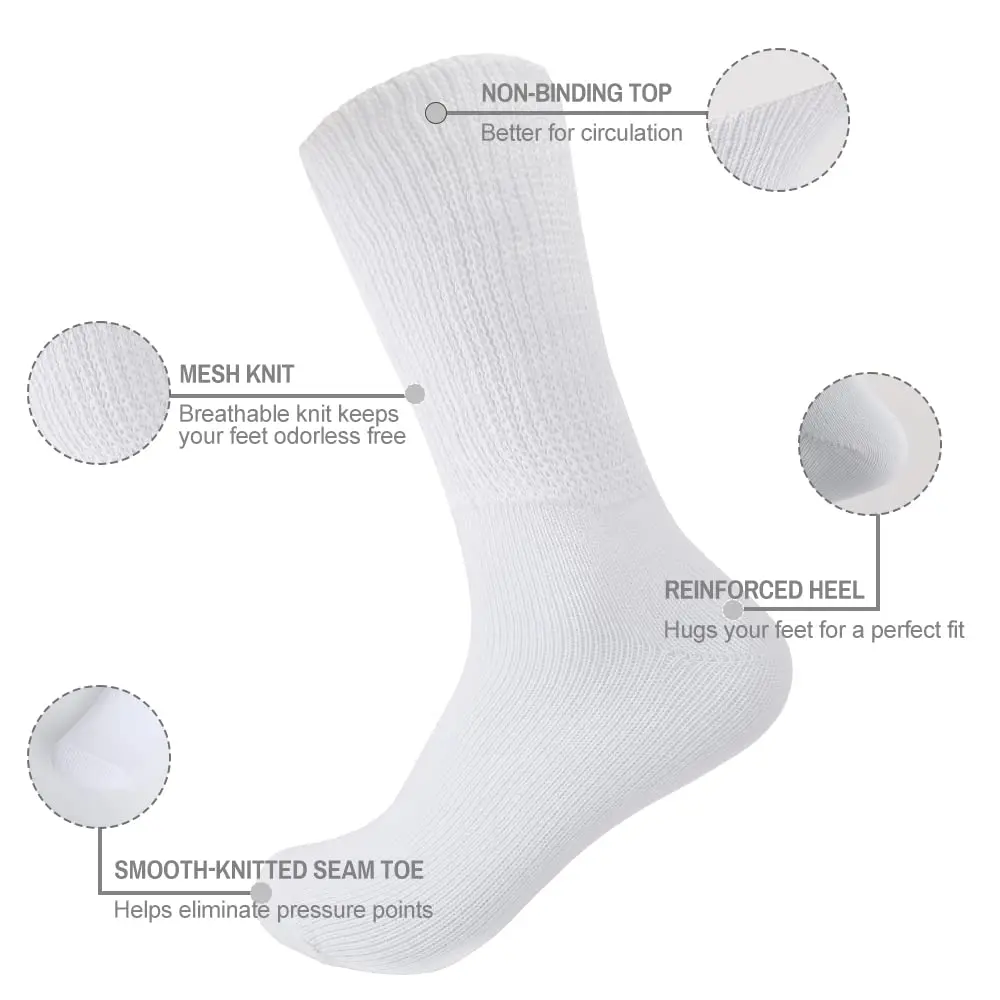 Wholesale High Quality manufacture Breathable custom Comfortable Soft crew Unisex Loose Solid Color diabetic socks