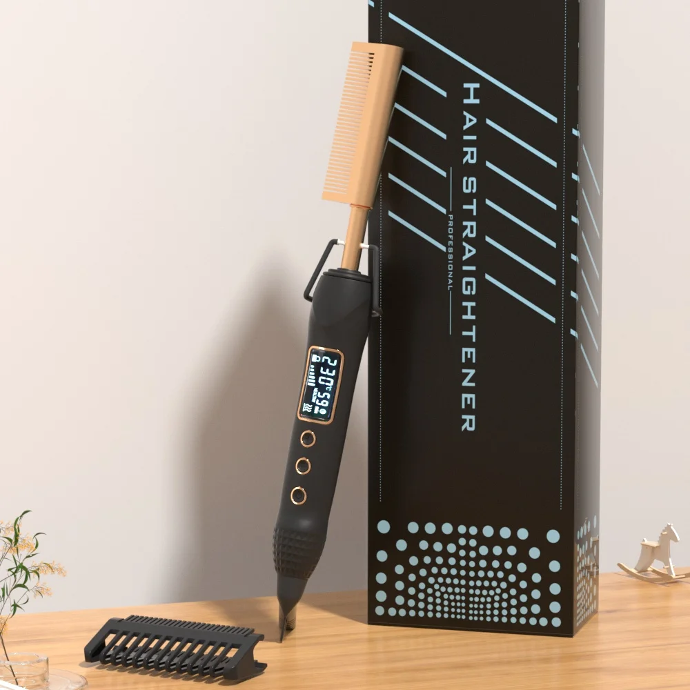 High Heat Ceramic Press Comb Professional LCD Electrical Straightening Heat Pressing Comb Electric Hot Comb Hair Straightener