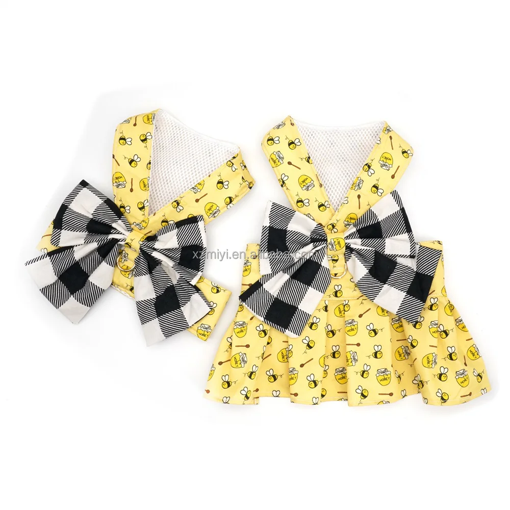 Flower Print Harness Dress  Cute Lively Dog Clothes Puppy Harnesses Vest for Cute Cat Clothes Leash