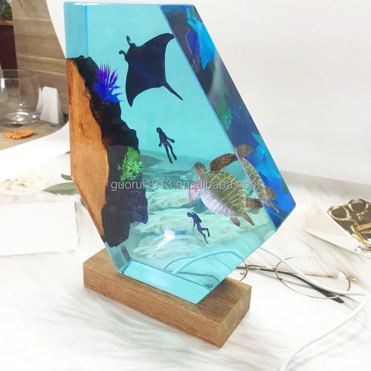 Luxury Ocean Sea Animal Wood Resin Night Light Handicraft DIY Decoration Led Light Tropic Tour Commemorative Gift