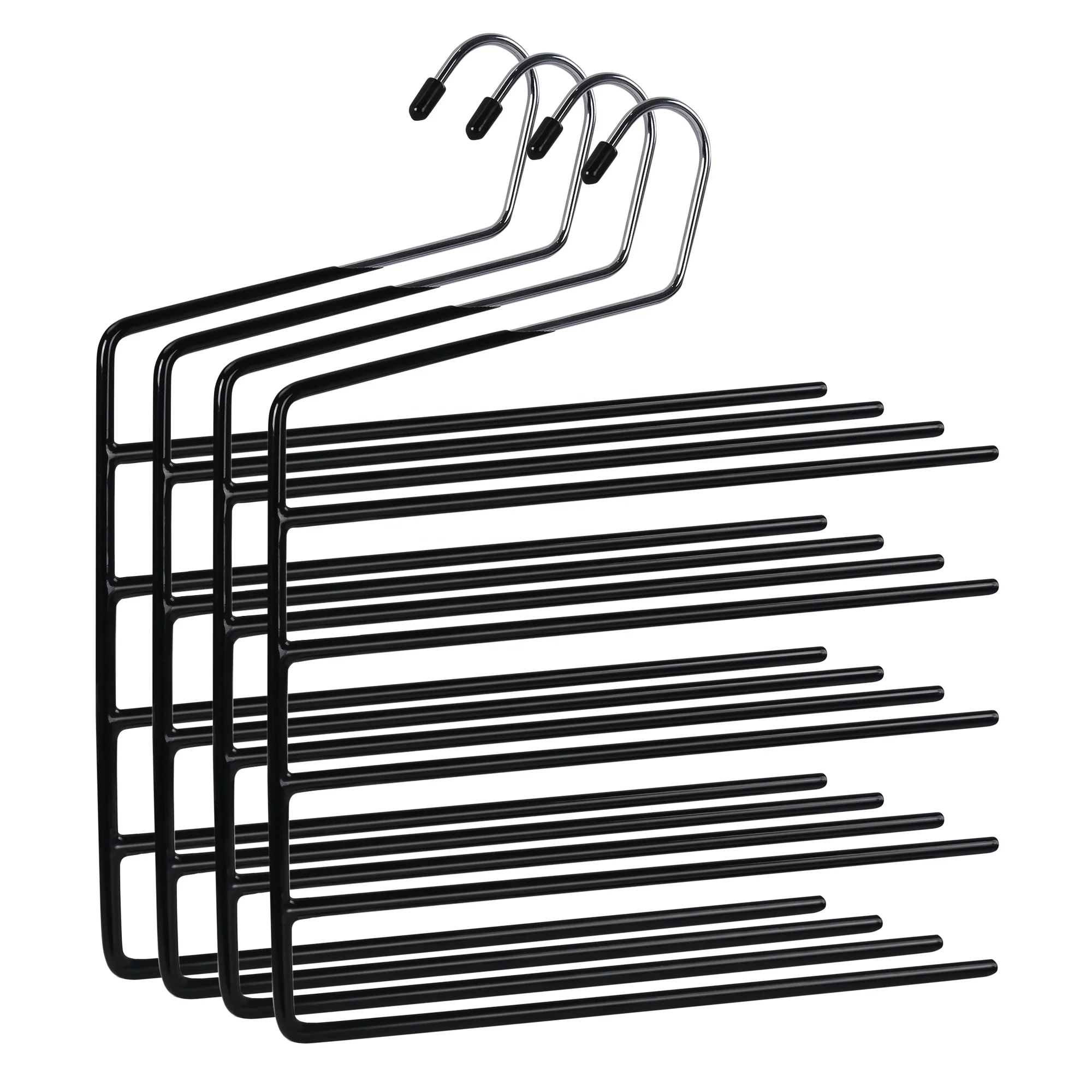 Wholesale Non Slip 5 Tier Open-Ended Cloth Pants Hanger Closet Storage Organizer Saving Space Metal 4 Pack Pants Hanger