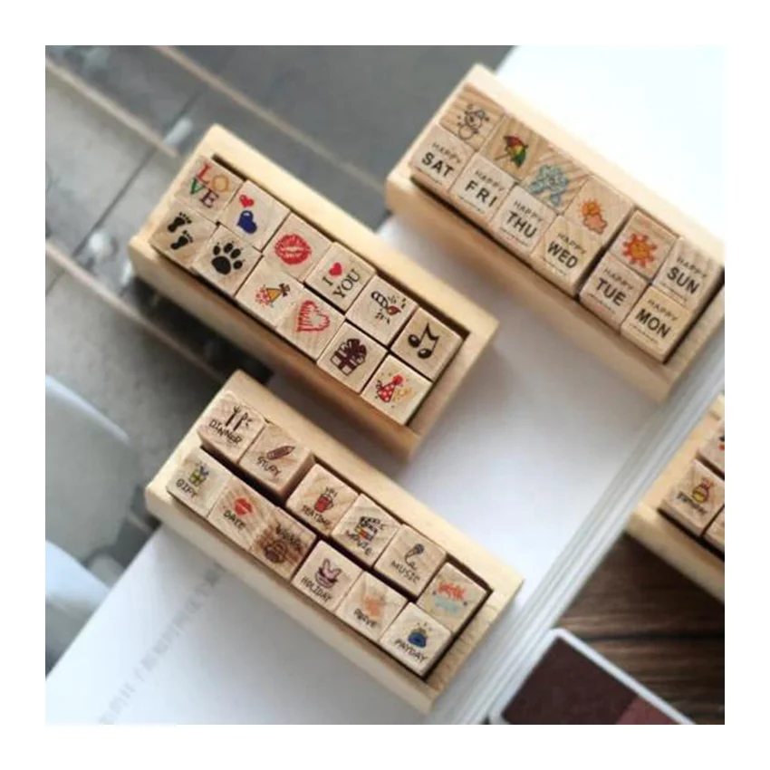 Scrapbooking Wooden Rubber Stamp Kit Children Sponge Stamps Flower Decoration Ceramic Stamps For Teacher Decoration