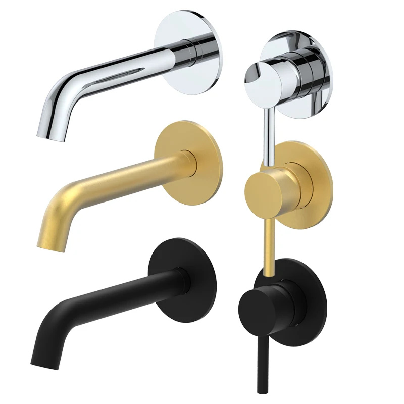 Luxury Wall Mounted Solid Brass Faucet Single Handle Basin Faucets Bathroom Mixer Tap Hotel Lavatory Wash Sink Water Taps