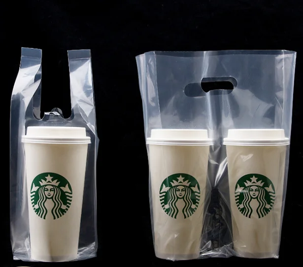 custom packaging food coffee takeout bag disposable plastic milk tea packaging transparent cup plastic PE bags pouches