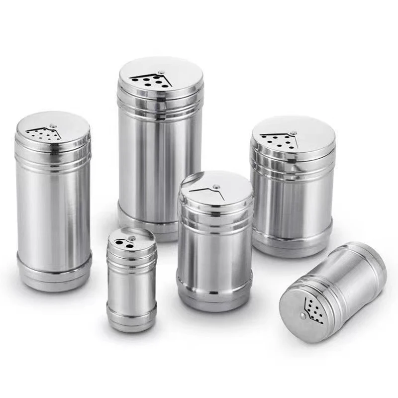 Stainless Steel Spice Shaker Bottle Salt Shaker Salt and Pepper Shakers Set with Adjustable Pour Holes
