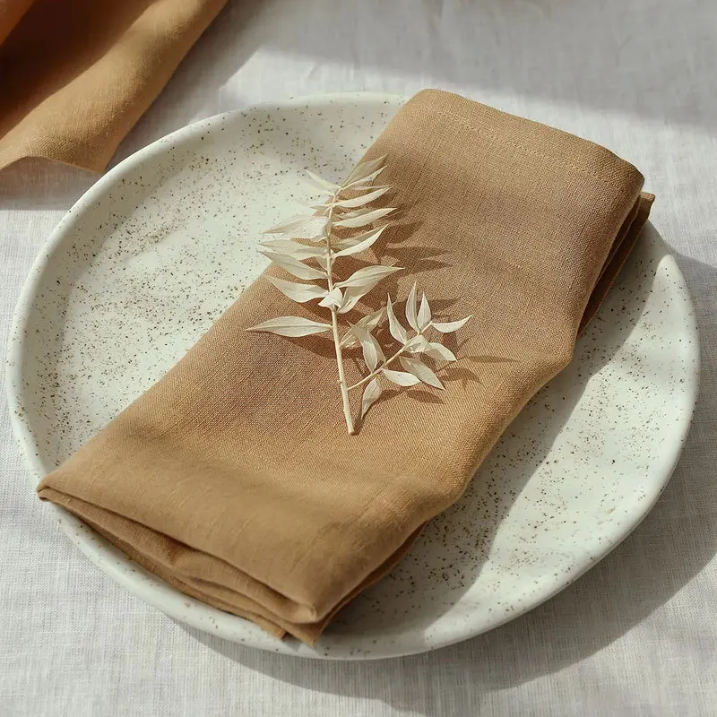 Factory customization size Embroidery LOGO restaurant Wedding Hotel Home Table Decor Reusable Cotton Linen Cloth Table Napkin