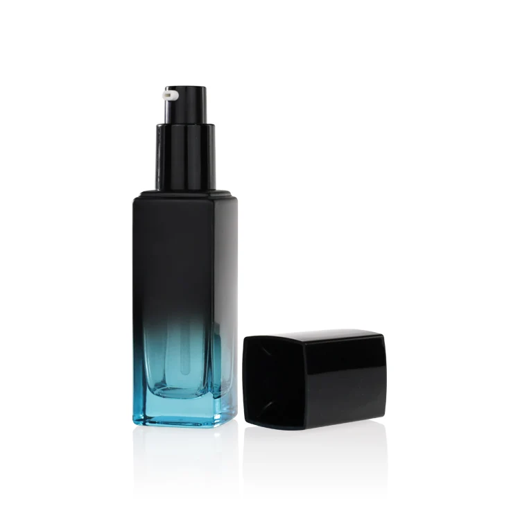 Penghuang High Quality Square Frosted Black Painting Glass Lotion Bottle Cosmetic Glass Lotion Bottle With Pump For Lotion
