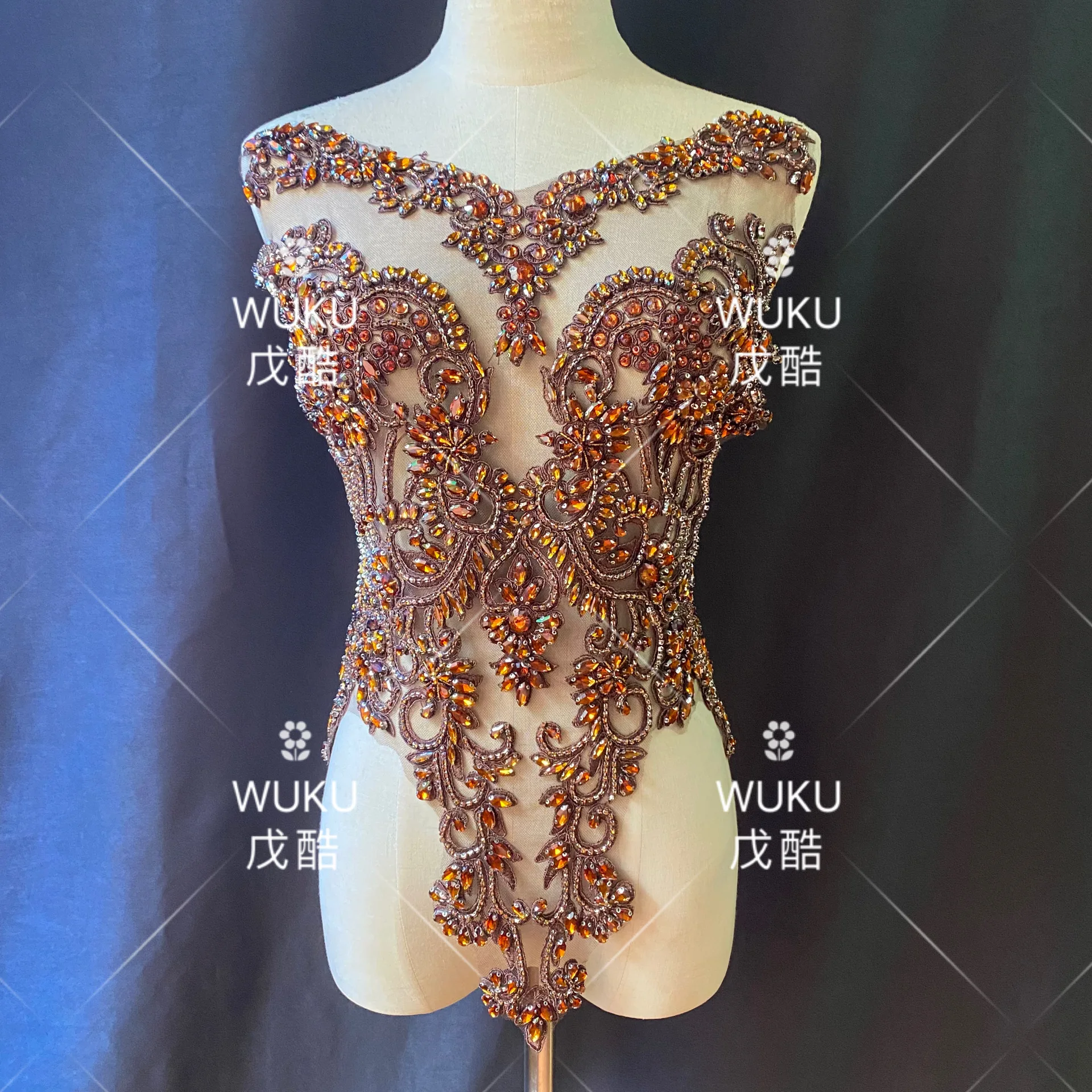 Цельная верхняя крышка, инкрустированные бусинами, ручная работа, Кружевная аппликация, нашивка в кофейно-коричневом цвете