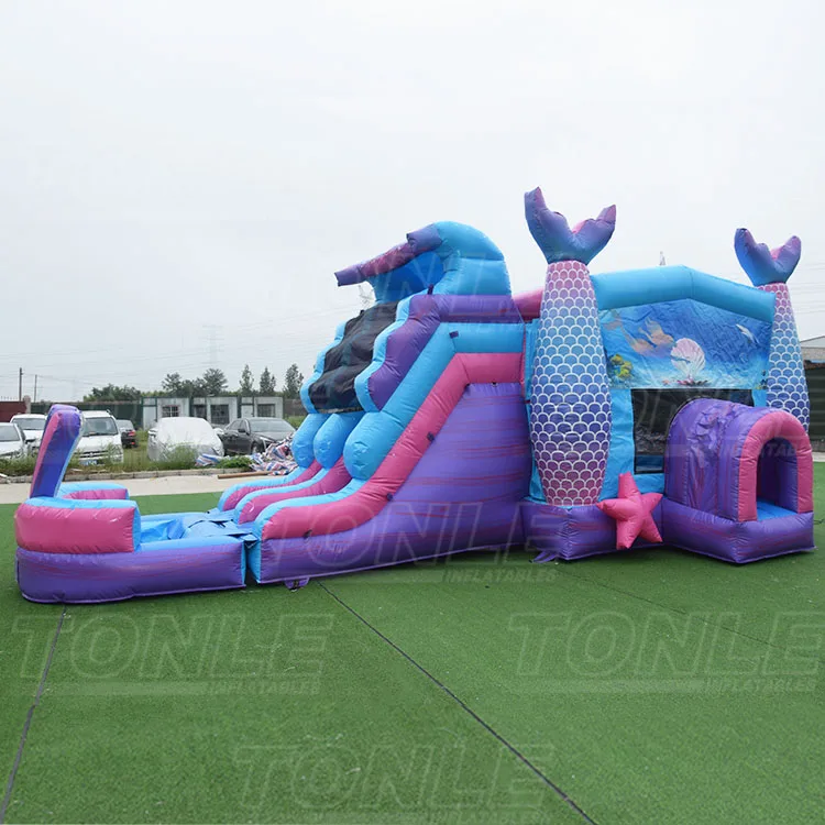 custom inflatable theme  bouncer jumper castle bounce hosue moonwalk with water slide for sale