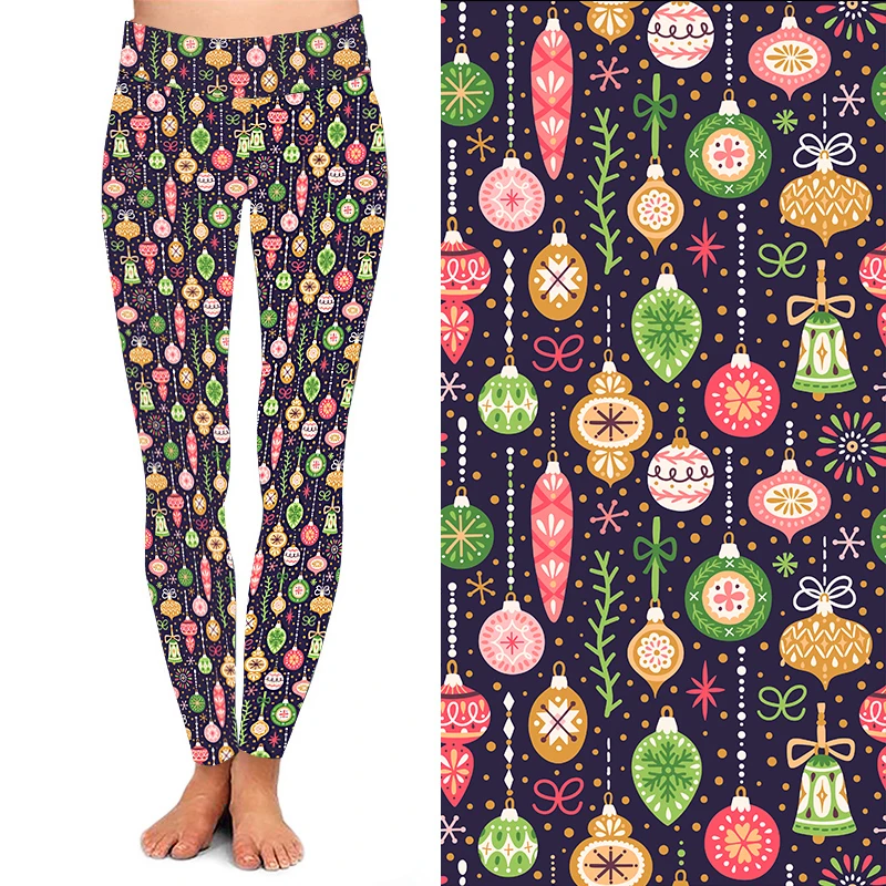 Новое поступление, высококачественные Супермягкие женские леггинсы из мягкой ткани с принтом в виде рождественских шаров