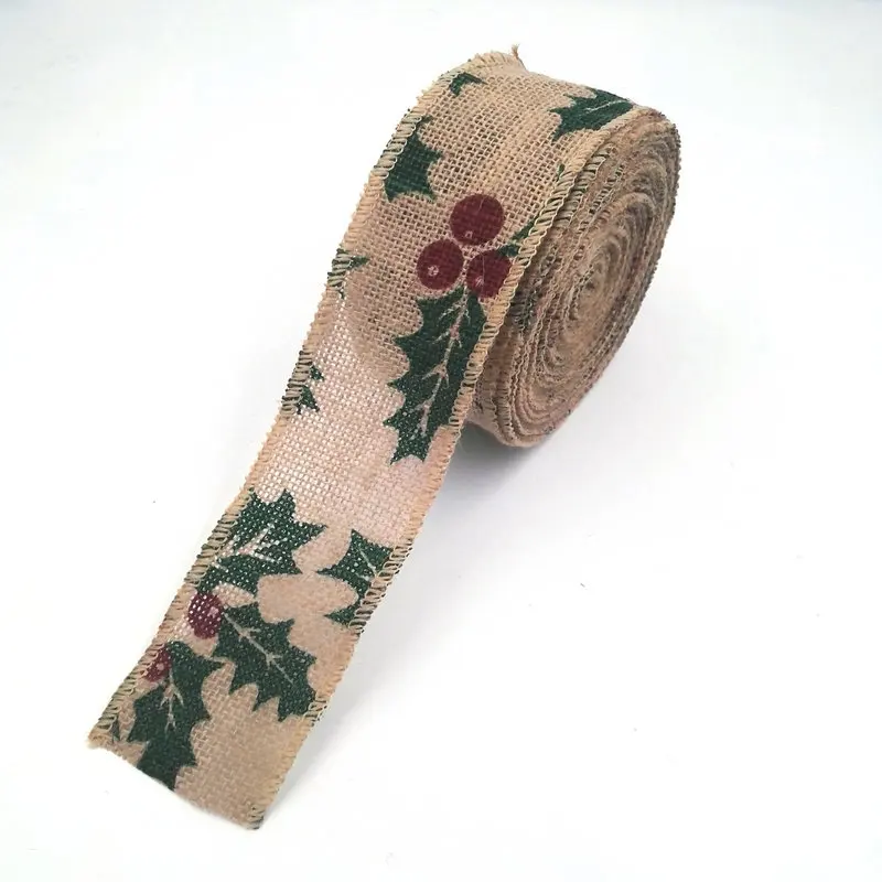 WHOLESALE Christmas Festival Holiday Wedding Party Gift Wrapping Decoration  Printing Jute  Ribbon