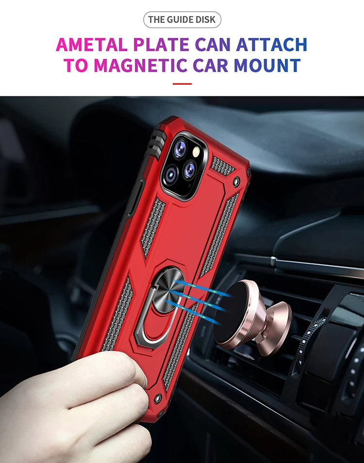 
Military Protective Armor Phone Cover for iPhone 11 Pro Max, TPU PC Magnet Phone Case with Rotating Ring Holder 