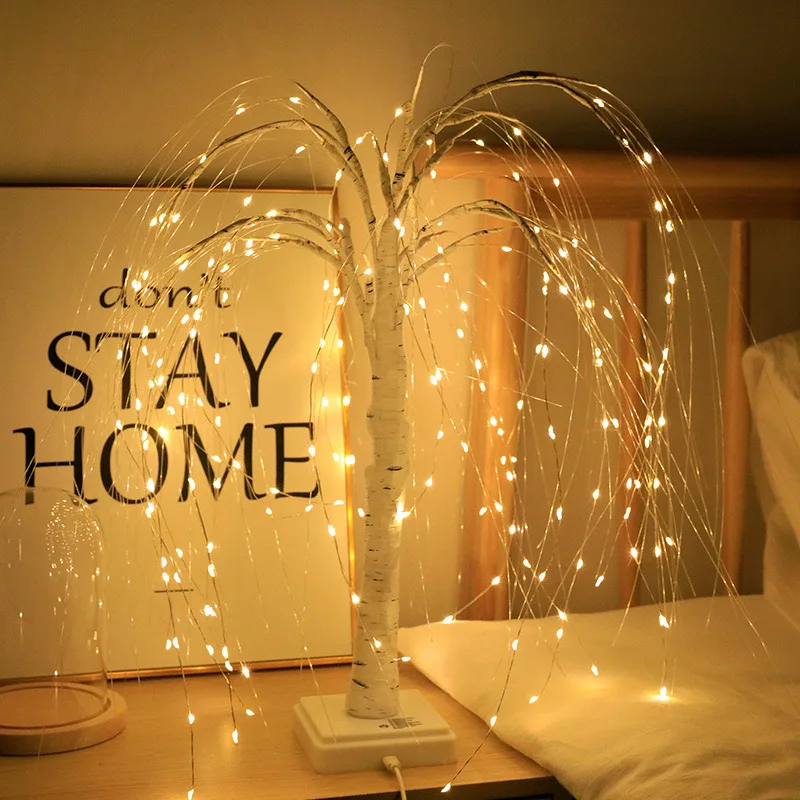 Indoor Romantic LED Willow Tree Table  Night Lamp  Home Decoration Gift Party Holiday Wedding Christmas Ambient Light