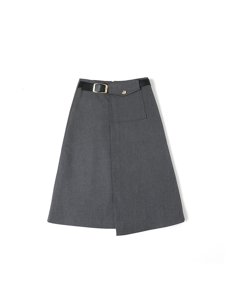 HISOKEY asymmetric design half skirt commuter women clothing Solid high waist mature long skirt