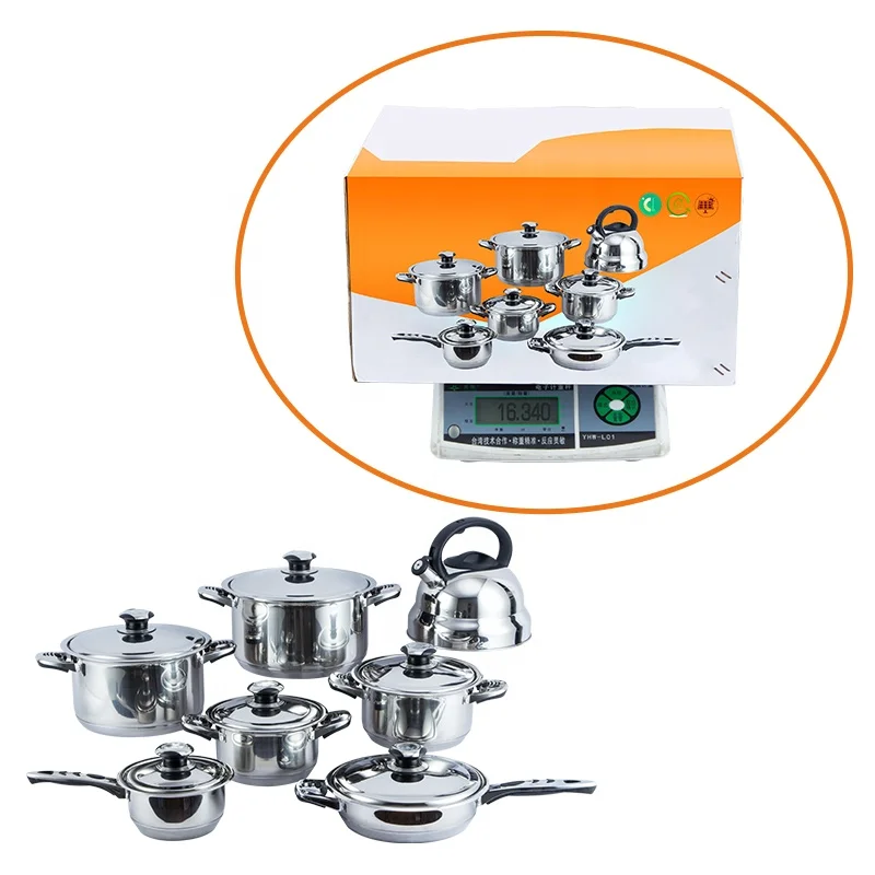 14/16pcs double handles pot sets OEM Customized surgical 201/304 stainless steel nonstick cookware set