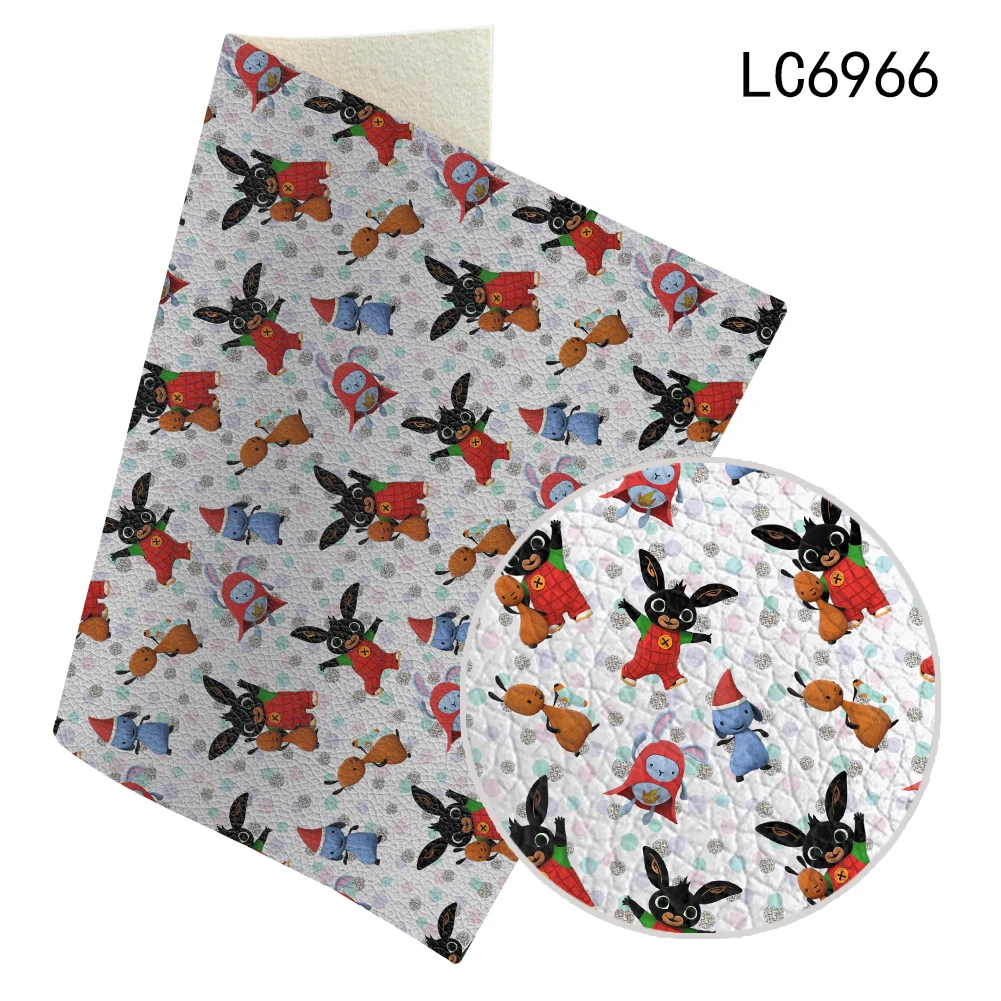 30*136 Cartoon character Litchi synthetic print faux leather Fabric designer for hair bow straps supplies materials
