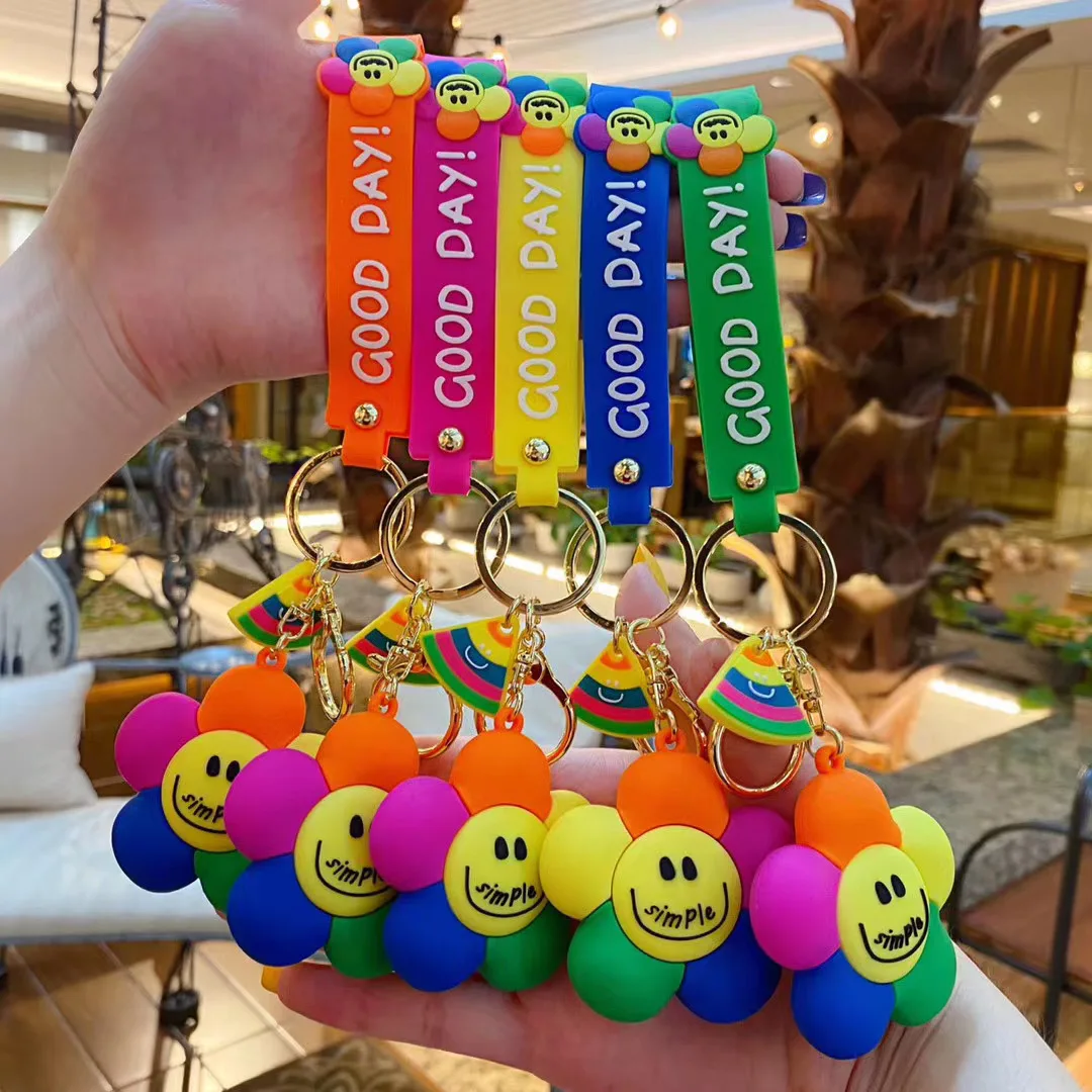 JOJO Factory Direct Amazon Popular Simple Good Day Lucky Colorful Sunflower Smile Keychain from Vietnam