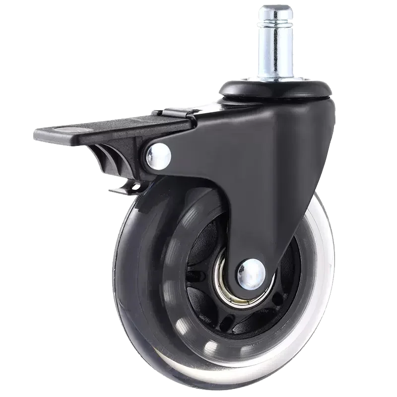 transparent caster black PU wheel with ring stem with brake 3 inch 5pcs one st for office chair
