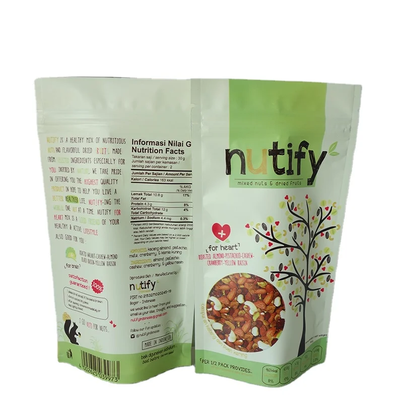 Custom printing stand up ziplock pouch waterproof nuts seeds dry fruit packaging plastic bag