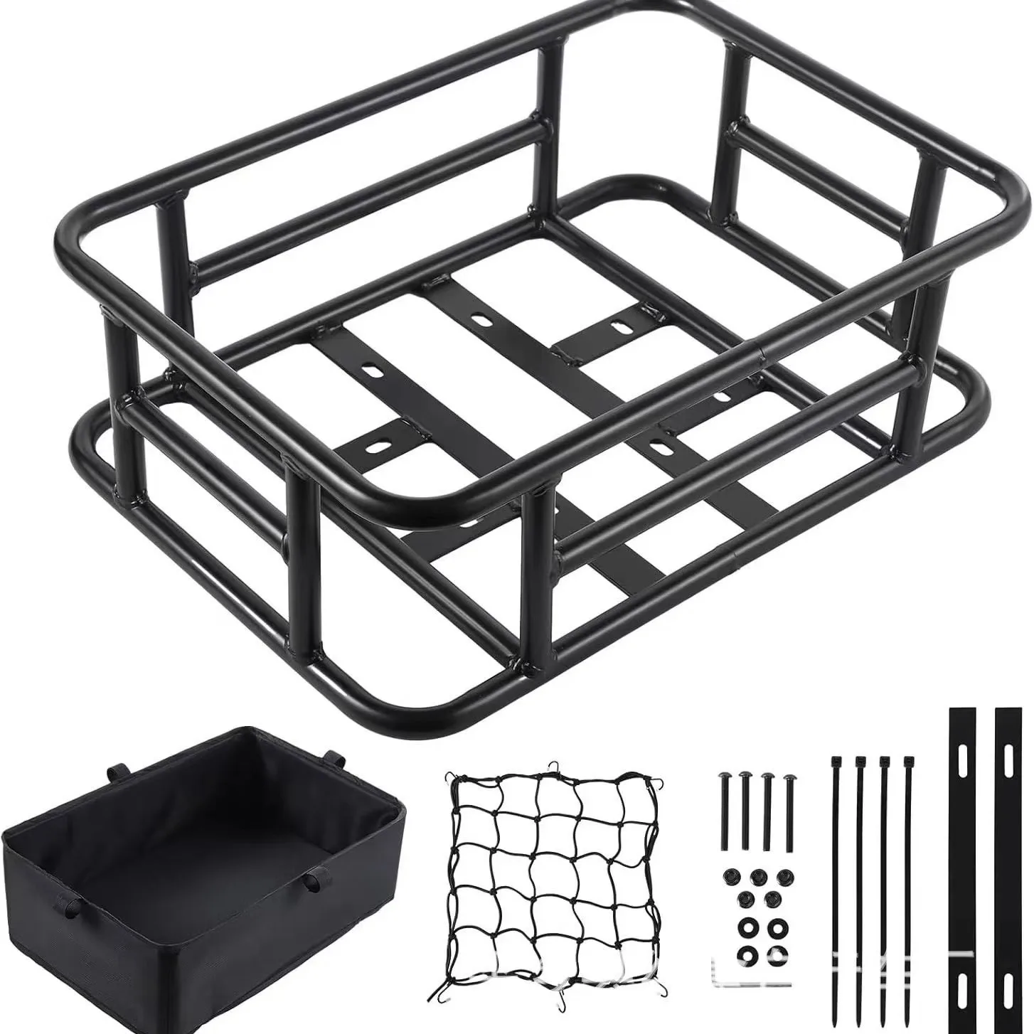 Bicycle back basket iron back rack weight electric bike mountain bike takeout rack plus inner bag net cross border