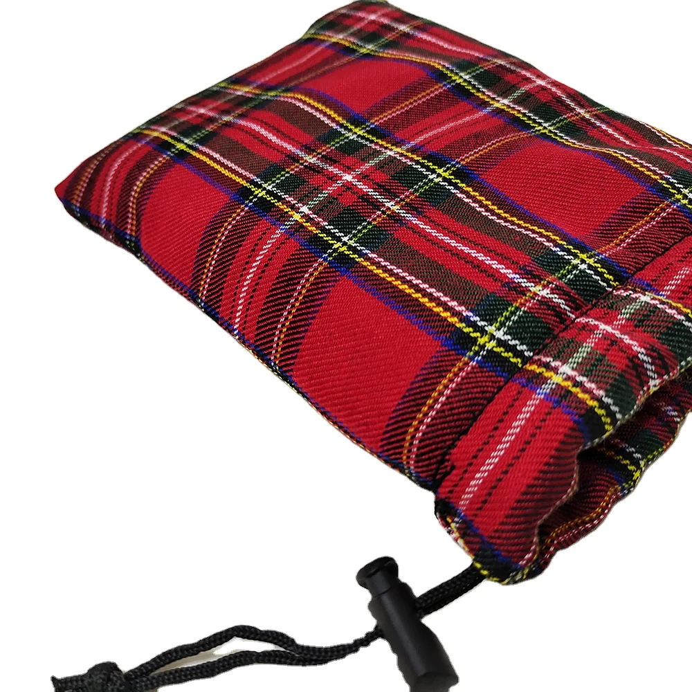 Factory price Scotch check pattern golf ball tee marker packing drawstring bags customized small pouch with suede string
