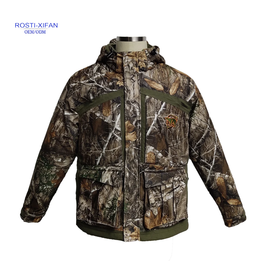 Camo Hunting Jacket with  Hood and Fleece Lining with quilting for the Camouflage Clothes