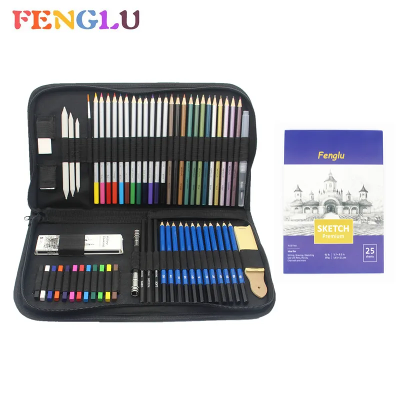 66 pieces sketch art set watercolour metallic colored pencils drawing sketching kit sketchbook for artist student school
