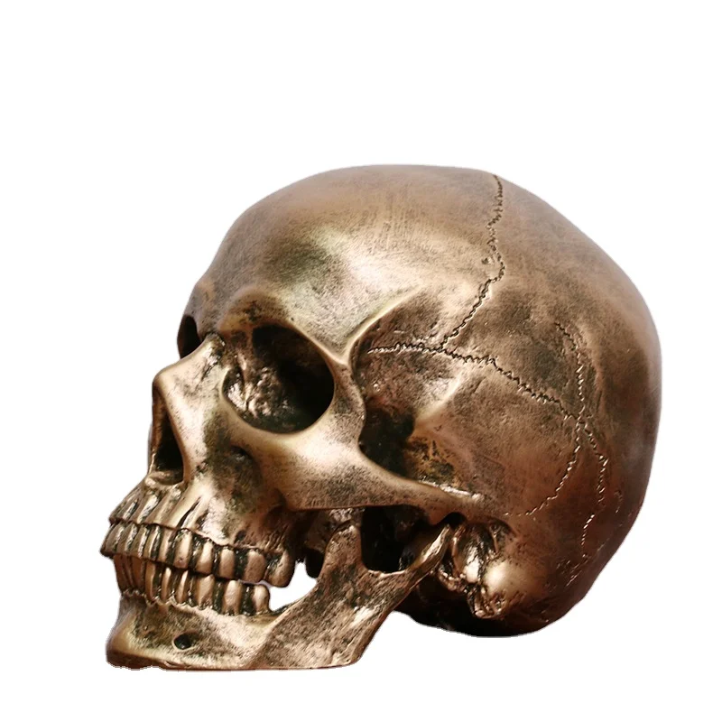 Hot sale  resin skull head statue for halloween Golden Skull head Halloween decoration gifts