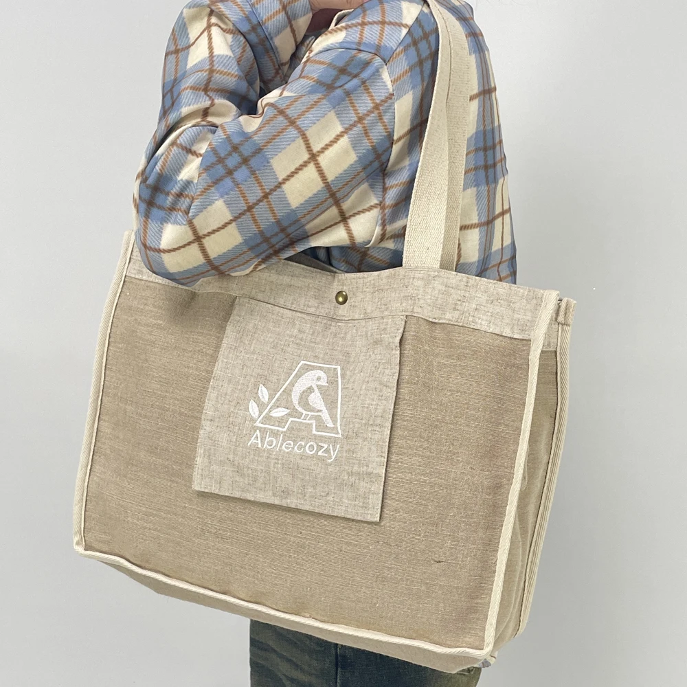 Wholesale Handle Custom Designer Bird Waterproof Reusable Large Capacity Beach Burlap Jute Shopping Tote Bag With Logo