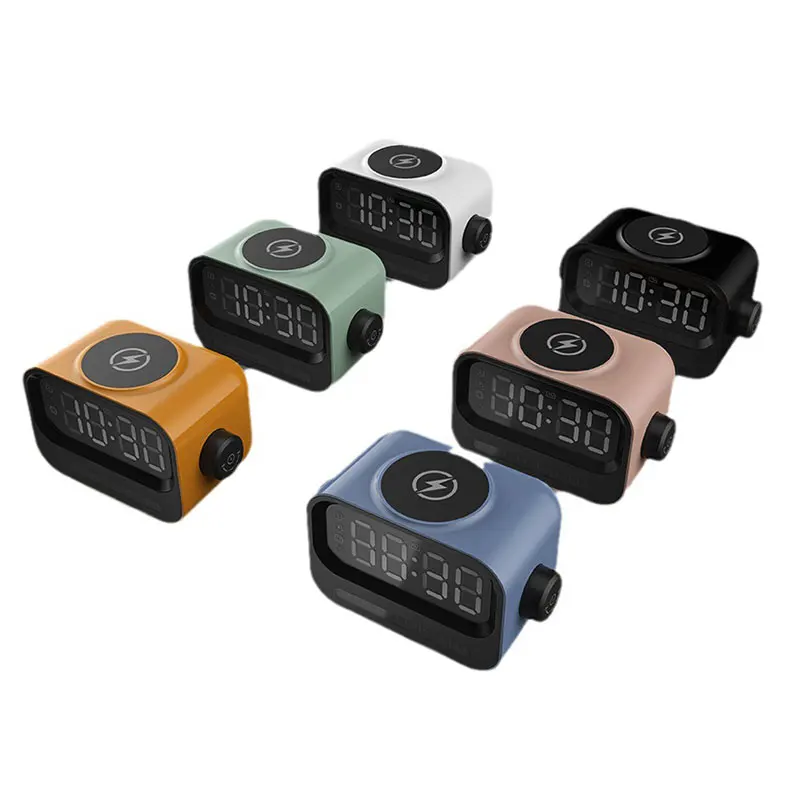 Clock Bluetooth  Speaker  with Wireless Charger ABS Plastic Colorful Lights USB AUX MADE IN CHINA MINI SPEAKER