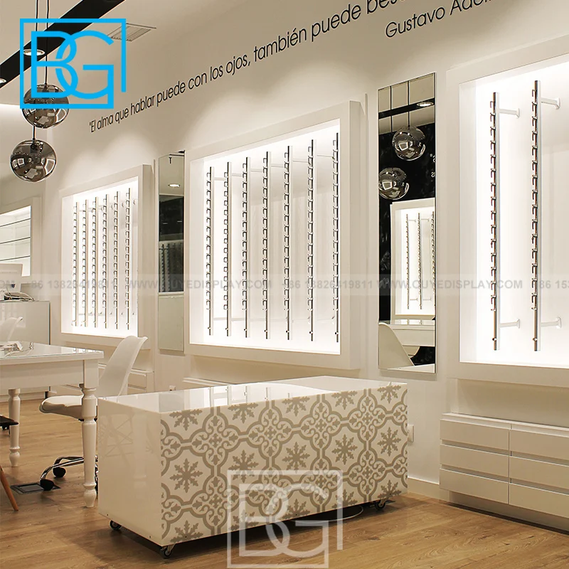 Modern Eyewear Shop Design Wooden Glasses Display Cabinet Optical Wall Display Rack Sunglasses Display Glasses