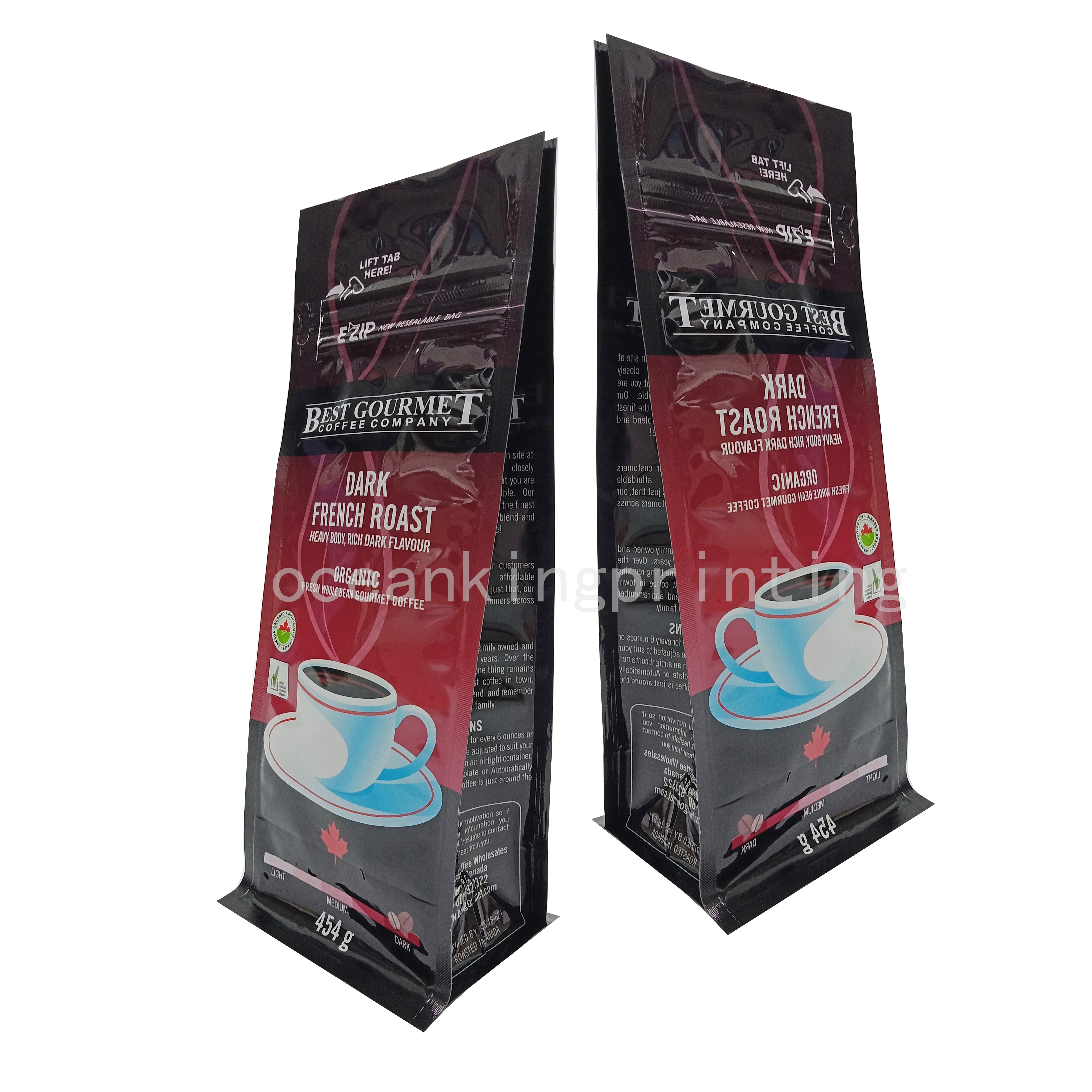 
Repertory Matte Finish Embossing Aluminum Foil Lined Gusseted Packaging Pocket Tear Zipper Top 1/2 Pounds Flat Bottom Coffee Bag 