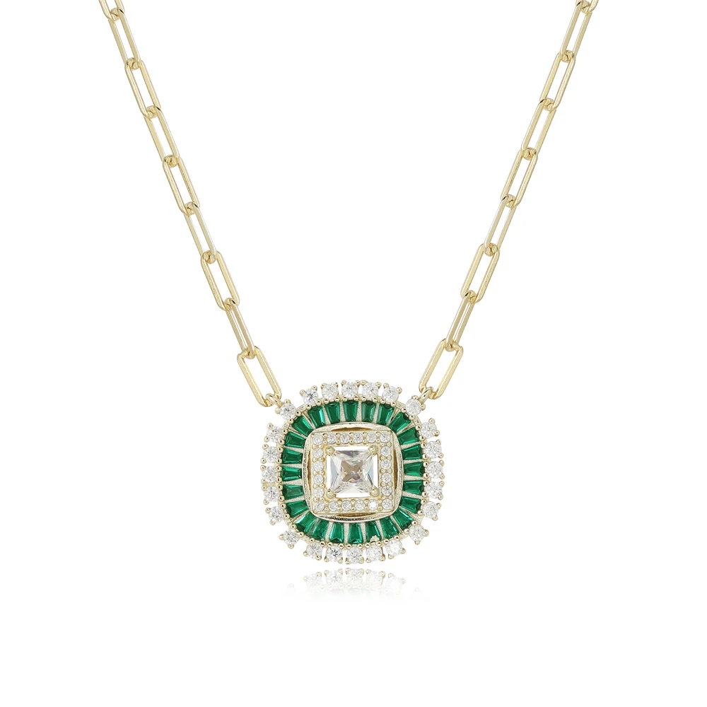 Wholesale custom cooper brass 14K yellow gold green charms jewelry Fashion emerald handmade necklace pendant for women