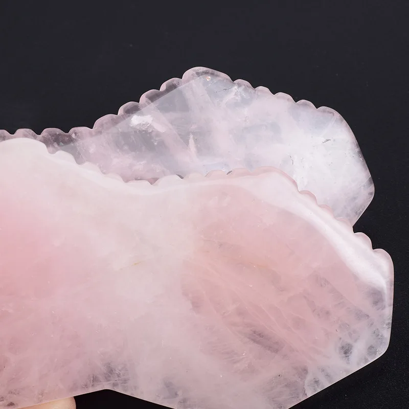 Natural Rose Quartz Jade Gua Sha Board Face Lifting Stone Guasha Scraping Facial Gouache Massage Pink Guasha Tool With Teeth