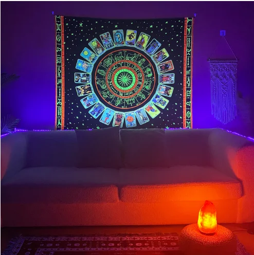 Fluorescent tapestry  cross-border explosion style hanging cloth  tarot card mandala mushroom tapestry