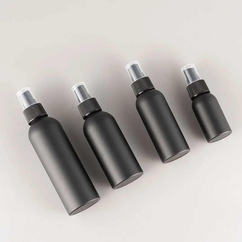 Matte black 100ml 250ml 500ml  aluminum bottle with mist spray  pump