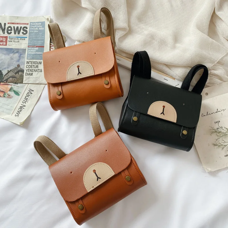 Kids Pu Leather Backpack Cartoon Bear Children Cute Bags Baby Girls Boys Kindergarten School Bag