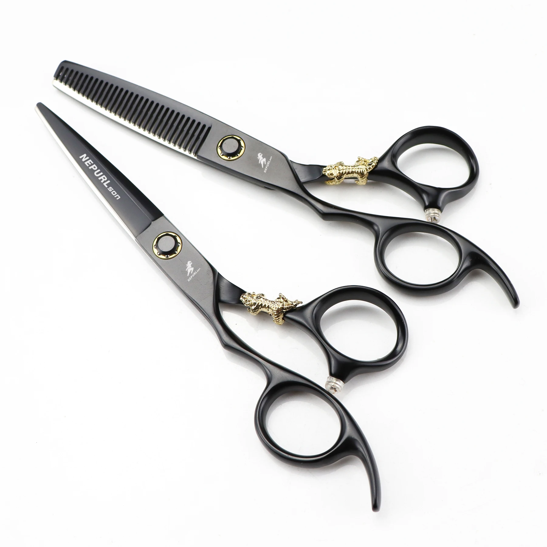 6.0  Inch  NEPURLson left tiger handle  professional  scissors  New Fashion Design Beauty Barber Flat Tooth Scissors
