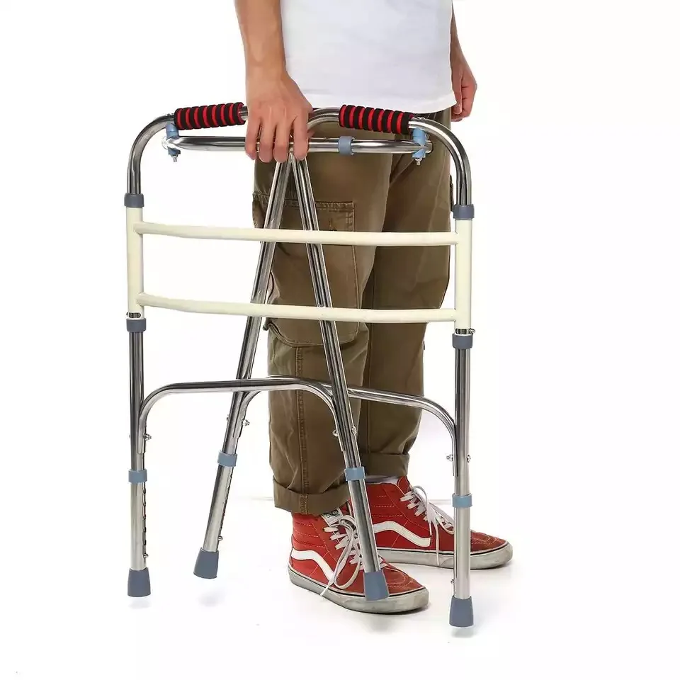Elderly Foldable Walker Adjustable Height Walking Stick For Disabled Mobility Walking Aids Stainless steel walker