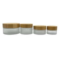 Luxury 50g natural bamboo cosmetic cream  jar/multi-size 15g 30g skincare glass  jar with wooden  cap
