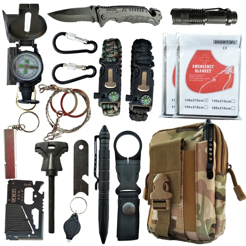 Outdoor Survival Kit Camping Set With Water Filter Straw, Emergency Survival Kit