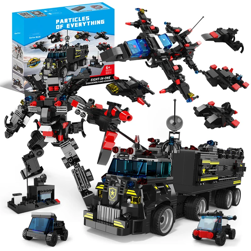 City SWAT Mobile Combat Bus Building Block Toys Transformation Remote Control Police Car DIY Assembly Toys RC Block Toy