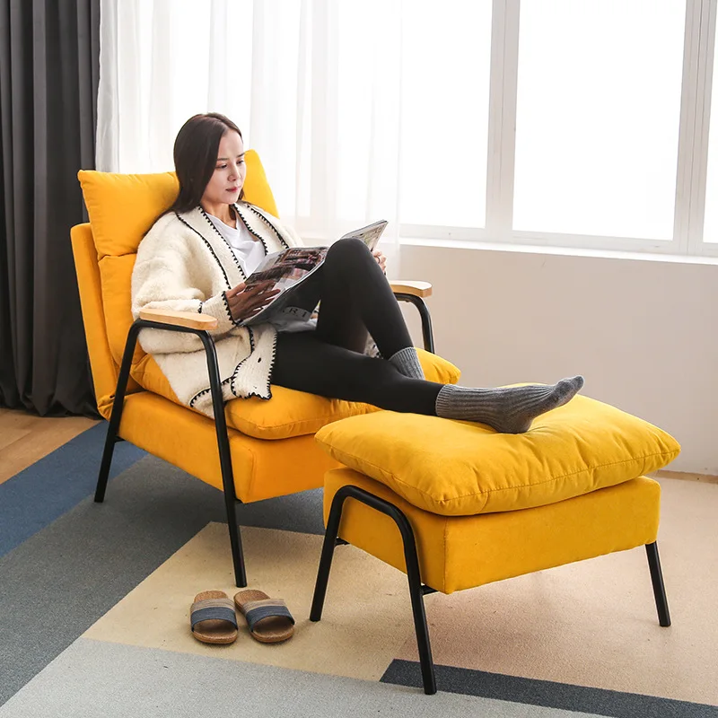 Wood Arm Living Room Sofa Chair Comfortable Soft Angel Adjust Lazy Sofa Bed With Stool Office Break Chair