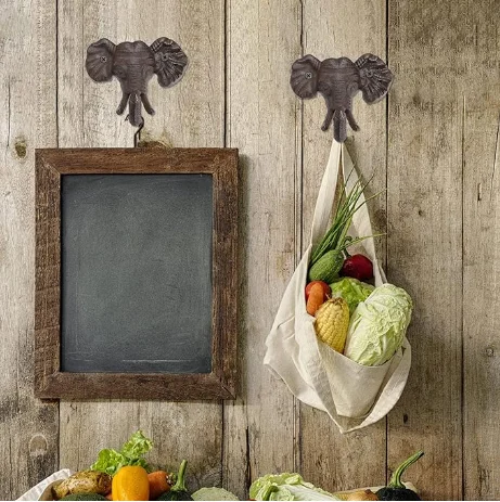 Wall Decorative Hook with Screws Cast Iron Hanger Animal Shaped Wall Hanging Hook Rustic Decorative Coat Hat Hook Elephant