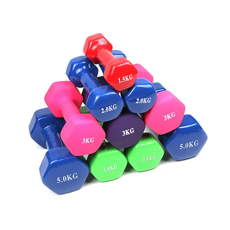 Factory direct new process fitness equipment neoprene dumbbell color sports neoprene dipped plastic hexagonal female dumbbell